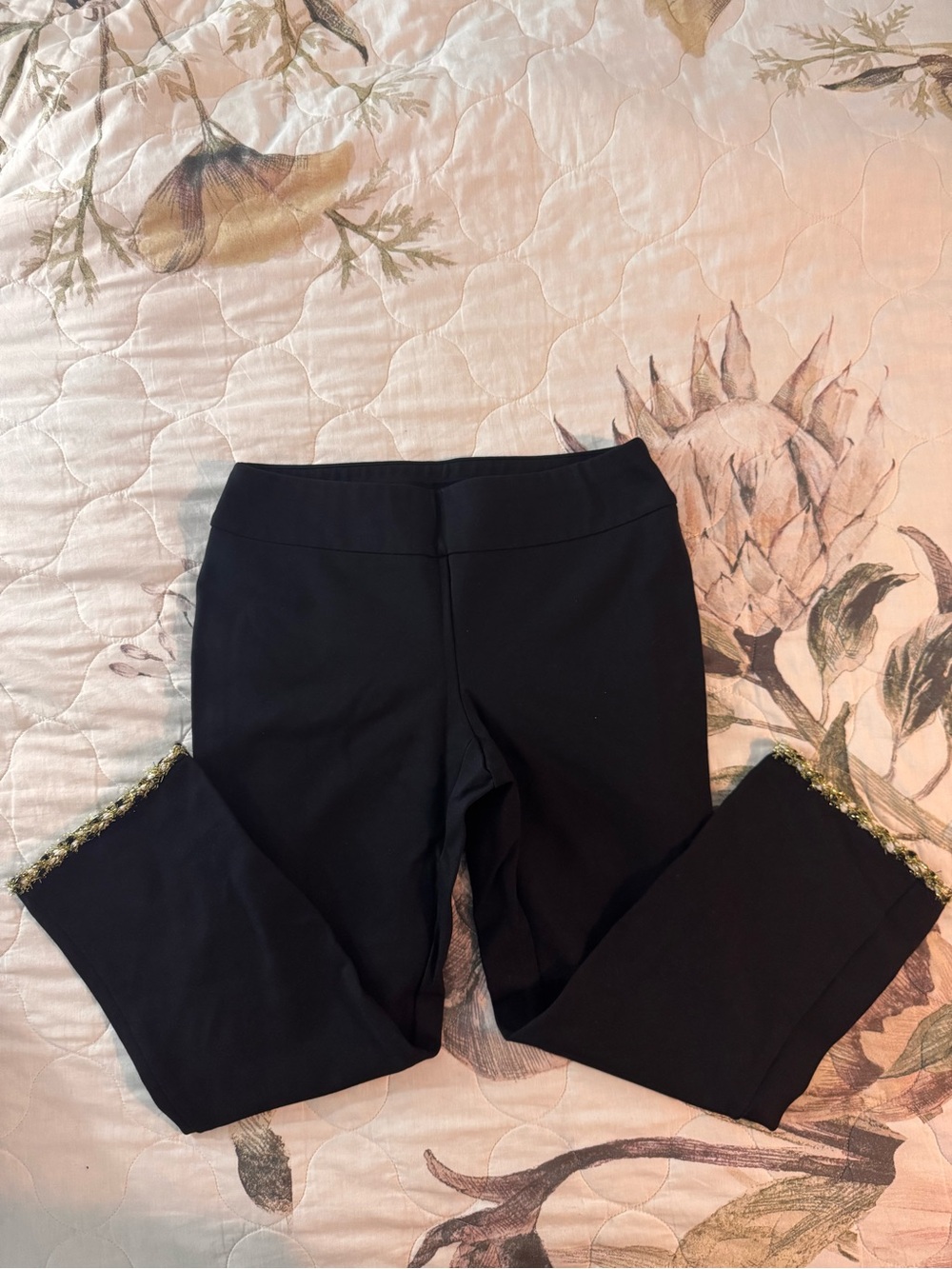 Women’s Black Knit Capri Pants with Gold Trim